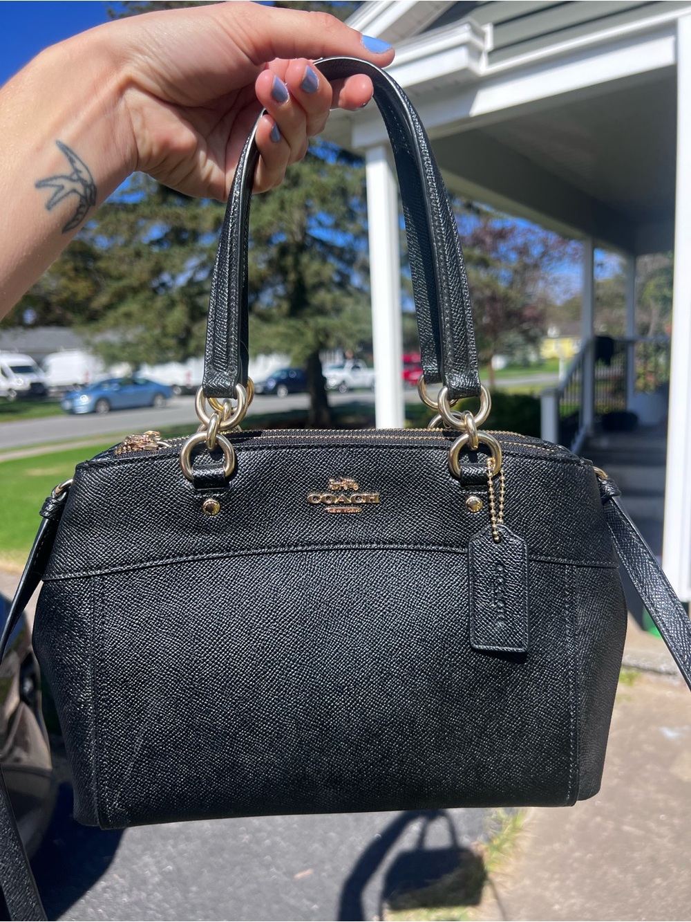 Authentic Coach Black Crossgrain Leather Mini Brooke Carryall Satchel Crossbody